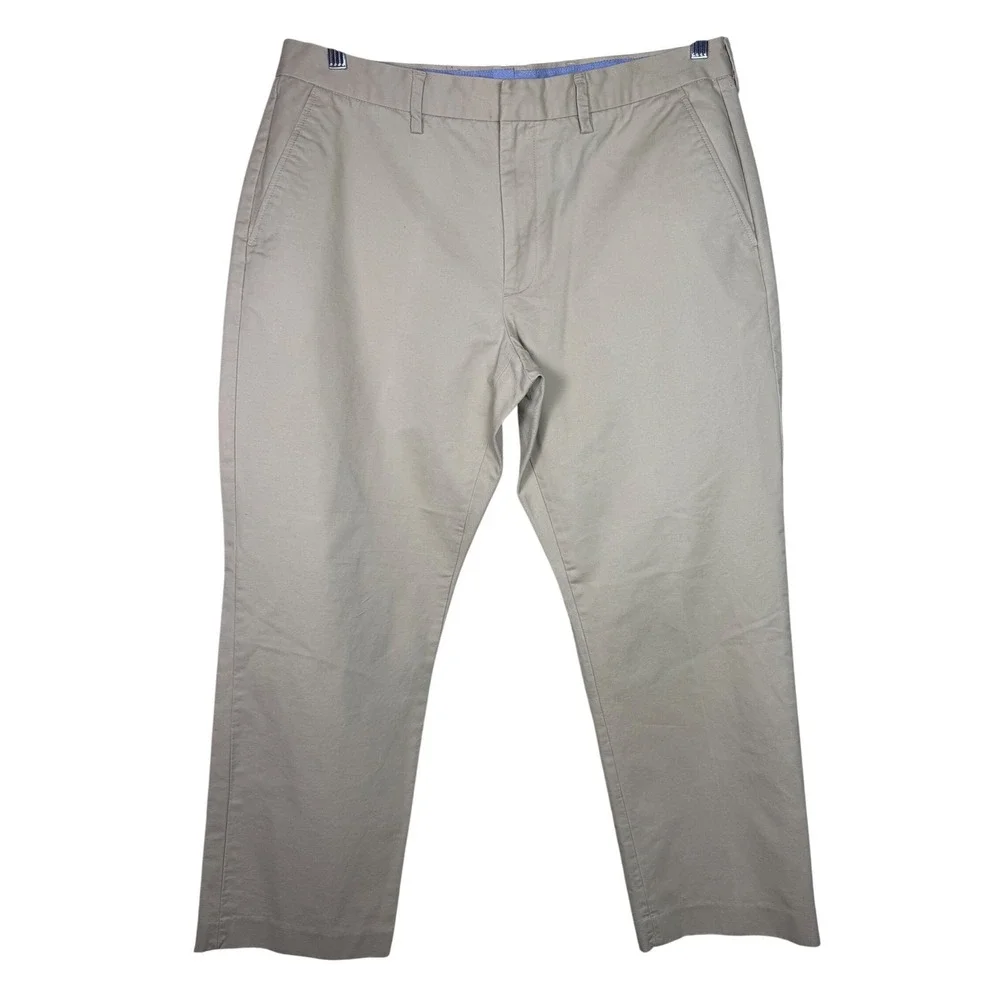 J. Crew Bedford Pant Mens 36x27 Khaki Tan Cotton Twill Straight Chino‎